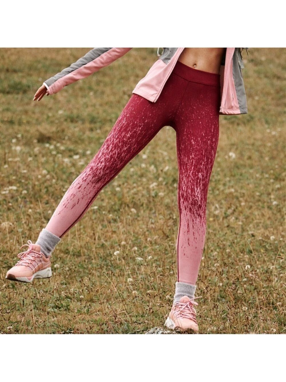 Hylete Leggings Ombre Gradient Red Pink High Rise Athletic Yoga Pants Size Small